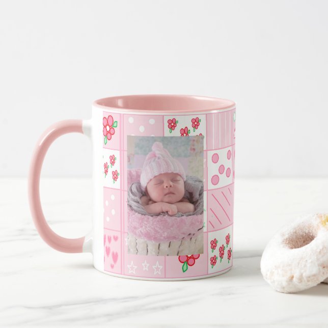 Nyfödd bebis Girl Customized Photo Coffee Mugg (Med munk)