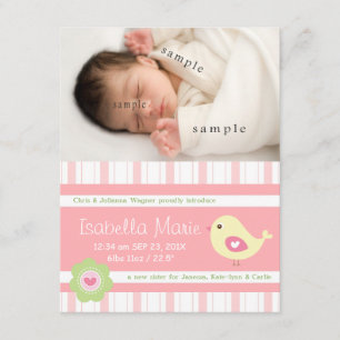 Nyfödd bebis Girl Cute Rosa Photo Birth Meddelande