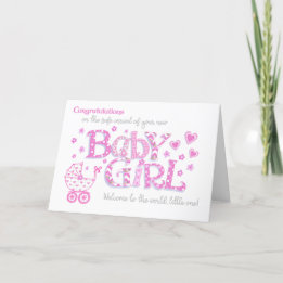 Nyfödd bebis Girl Grattiss Rosa Hearts Card Helgkort