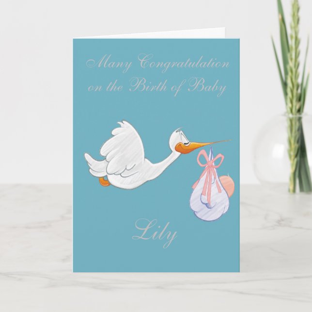 NYFÖDD BEBIS GIRL GREETING CARD TACK KORT (Framsida)