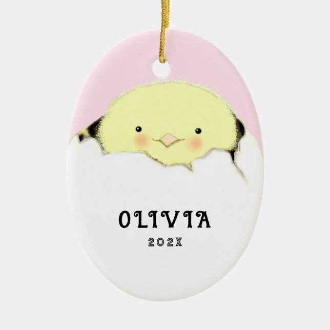 Nyfödd bebis Girl Julgransprydnad Keramik (Framsidan)