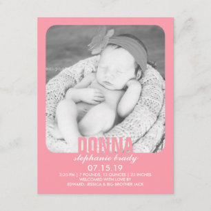 Nyfödd bebis Girl Photo Flat Announcement Meddelande