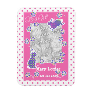 Nyfödd bebis Girl Photo Magnet, Cute Bunny Rabbits Magnet