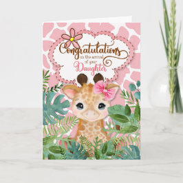Nyfödd bebis Girl Rosa Giraffe Jungle Congtratulat Kort