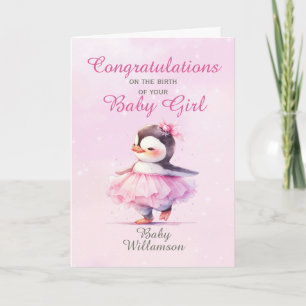 Nyfödd bebis Girl Rosa Penguin Ballerina Kort