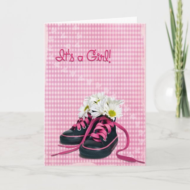 Nyfödd bebis Girl Sneakers Card Kort (Framsida)