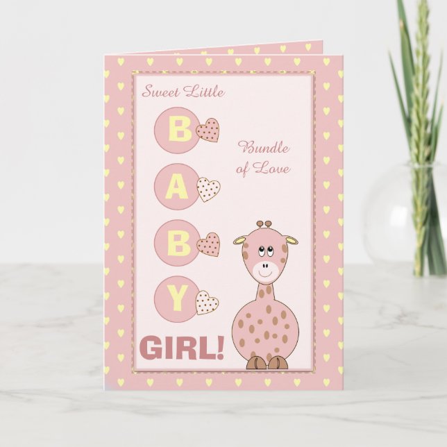 Nyfödd bebis Girl Söt giraffe rosa Kort (Framsida)