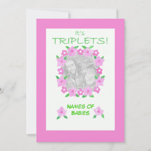 Nyfödd bebis Girl Triplets annons Photo Card Meddelande