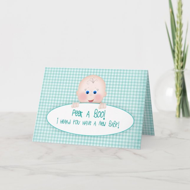 Nyfödd bebis Grattisar, Teal/Aqua Gingham/ Baby Kort (Framsida)