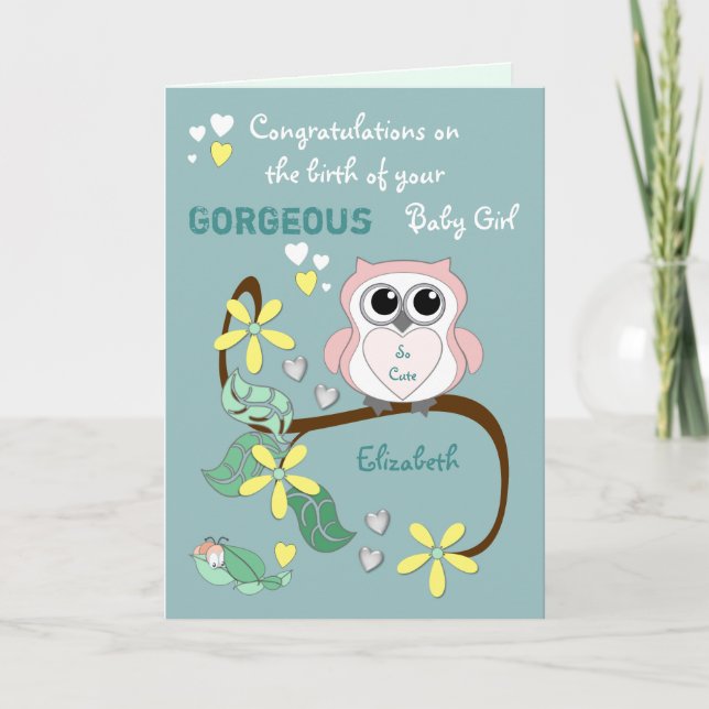 Nyfödd bebis-grattisens rosa och grönt kort (Framsida)