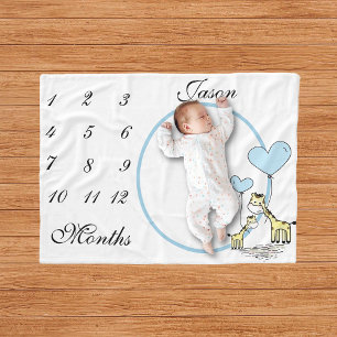Nyfödd bebis Infant Milestone Blue Giraffe Photo Fleecefilt
