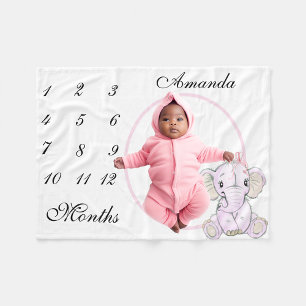 Nyfödd bebis Infant Milestone Cute Rosa Elephant P Fleecefilt