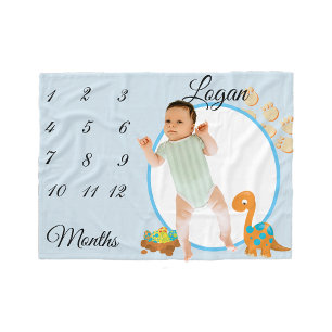 Nyfödd bebis Infant Milestone Dinosaur Keepsakfoto Fleecefilt