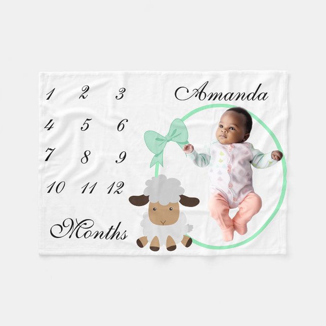 Nyfödd bebis Infant Milestone Grönt Boy Girl Lamb Fleecefilt (Skapare uppladdad)