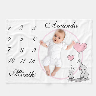 Nyfödd bebis Infant Milestone Rosa Elephant Rosa P Fleecefilt