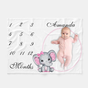 Nyfödd bebis Infant Milestone Rosa Elephant Rosa P Fleecefilt
