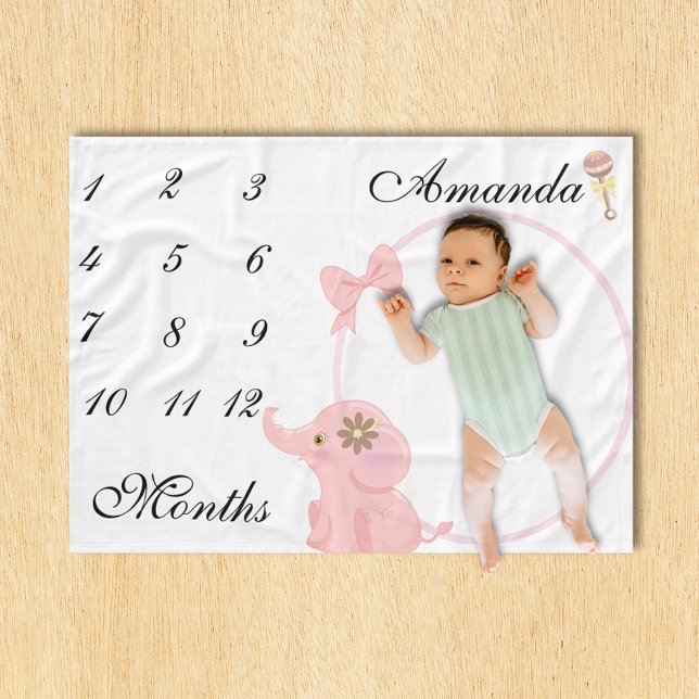 Nyfödd bebis Infant Milestone Rosa Elephant Rosa P Fleecefilt (Skapare uppladdad)