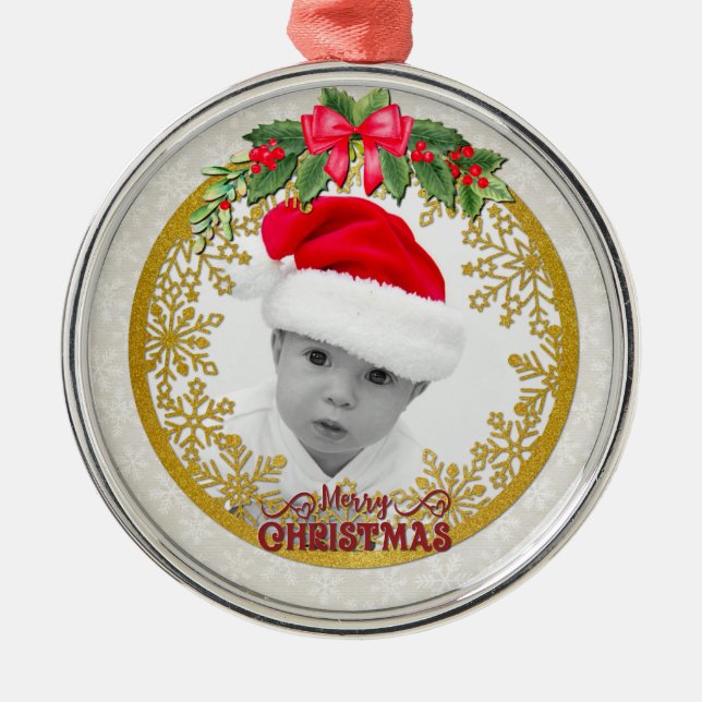 Nyfödd bebis: Jul, födelseattest, födelseattentat Julgransprydnad Metall (Framsidan)