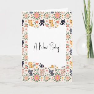 Nyfödd bebis Jungle Cats and Flowers Kort