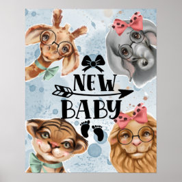 Nyfödd bebis Jungle Safari wildon Nursery blue Poster