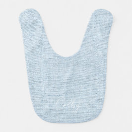 Nyfödd bebis ljusblå Linen Fabric Namn White Sweet Hakklapp