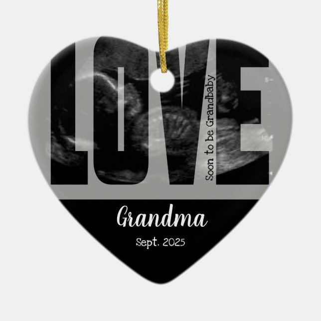 Nyfödd bebis-meddelande - Sonogram med DIY-text Julgransprydnad Keramik (Framsidan)