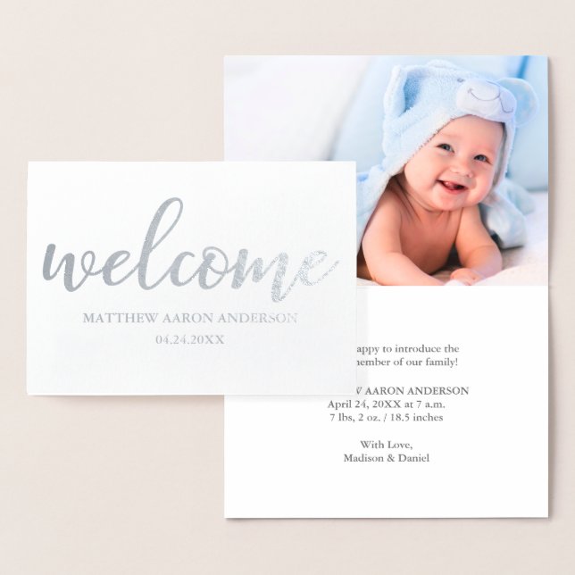 Nyfödd bebis Modern annonsering i Silver Folierat Kort (Display)