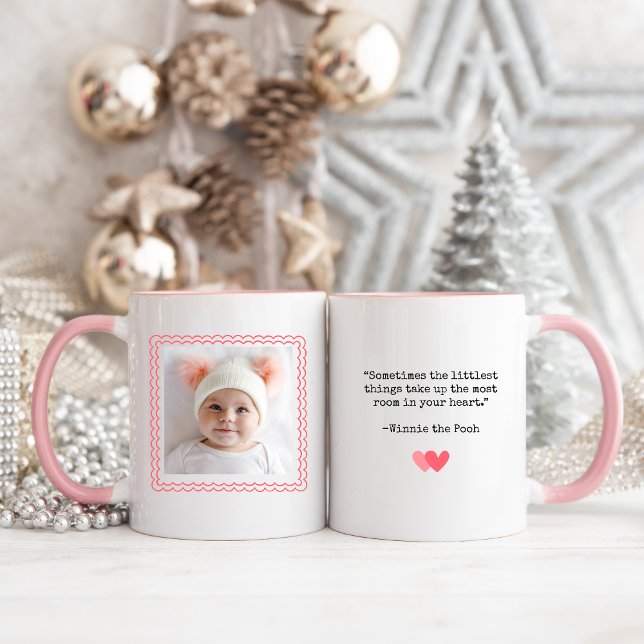 Nyfödd bebis Modern Photo Mugg med citat | Nyfödd (New Baby, Newborn, First Christmas Photo Collage Mug with Quote)