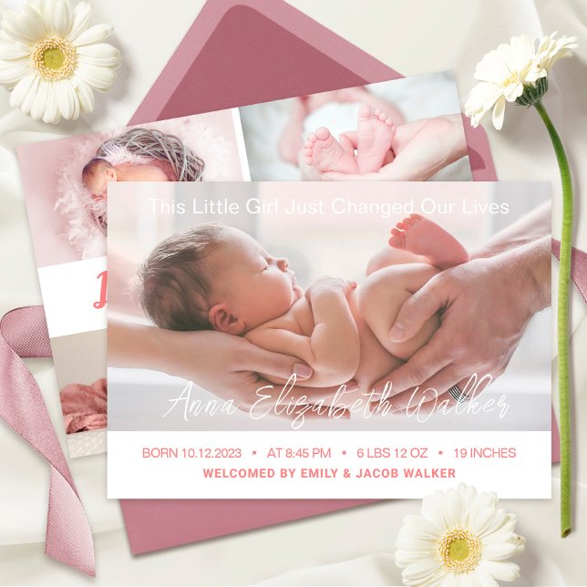 Nyfödd bebis Newborn Girl Birth Stats 5 Photo Meddelande (Skapare uppladdad)