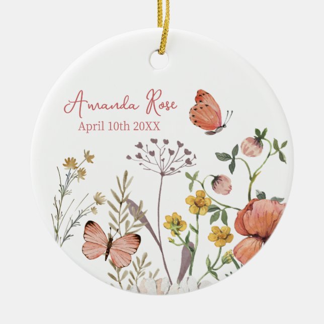 Nyfödd bebis Ornament Birthday Wildblomma (Framsidan)