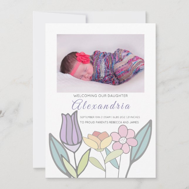 Nyfödd bebis Pastel Flowers Personlig (grönt) Meddelande (Framsida)
