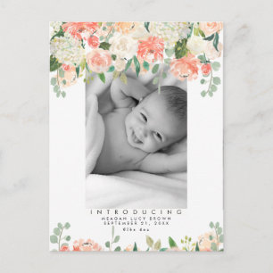 nyfödd bebis peach greenery blommigt-vykort helg vykort