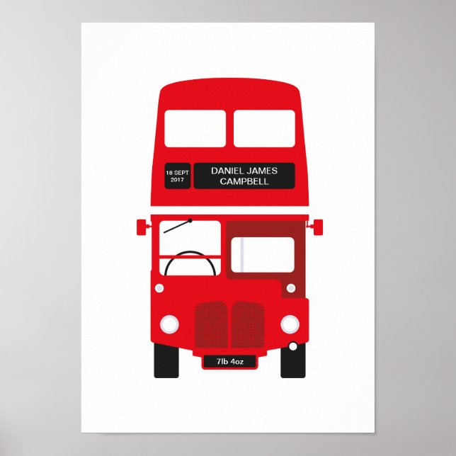 Nyfödd bebis Personlig London Red Buss Poster (Framsidan)