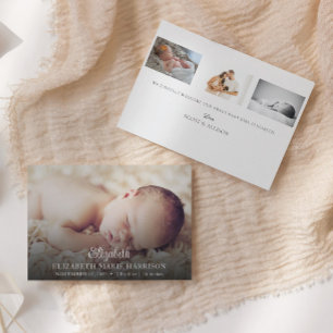 Nyfödd bebis Photo Elegant Birth Notice Inbjudningar