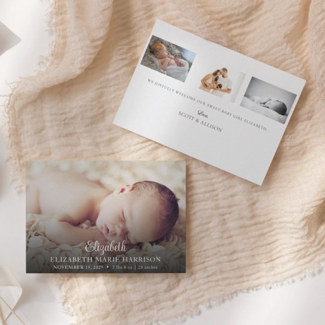 Nyfödd bebis Photo Elegant Birth Notice Inbjudningar (Skapare uppladdad)