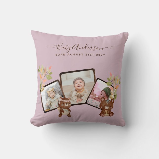 Nyfödd bebis PHOTO Gift - Cute Woodland Animals RO Kudde (Framsida)
