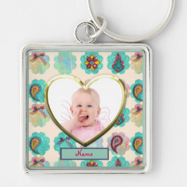 Nyfödd bebis Photo Gift Scrapbooking paisley Photo Fyrkantig Silverfärgad Nyckelring