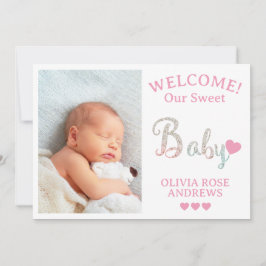 Nyfödd bebis Photo Välkommen med Namn Meddelande