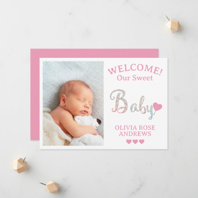 Nyfödd bebis Photo Välkommen med Namn Meddelande (Fram/Back In Situ)