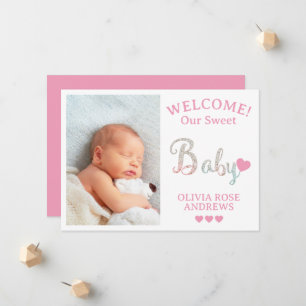 Nyfödd bebis Photo Välkommen med Namn Meddelande