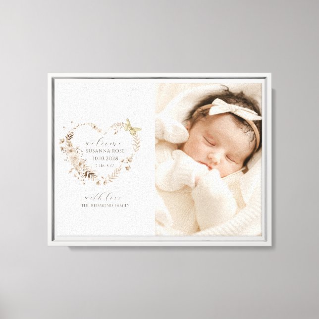 Nyfödd bebis Photo Welcome Heart Canvastryck (Framsida)