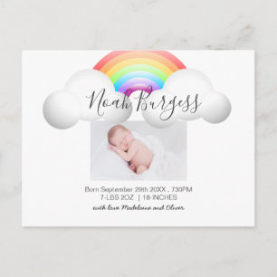 Nyfödd bebis Rainbow Birth Announcement Photo Vykort