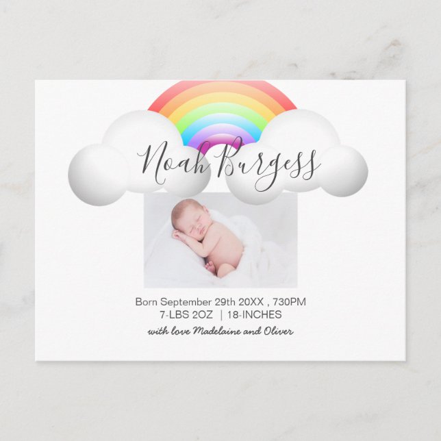 Nyfödd bebis Rainbow Birth Announcement Photo Vykort (Framsida)