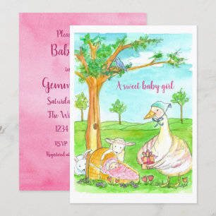 Nyfödd bebis Shower Girl Fairy Tale Animals Inbjudningar