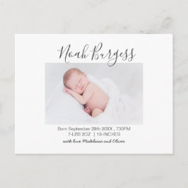 Nyfödd bebis Simple Birth Announcement Photo Vykort