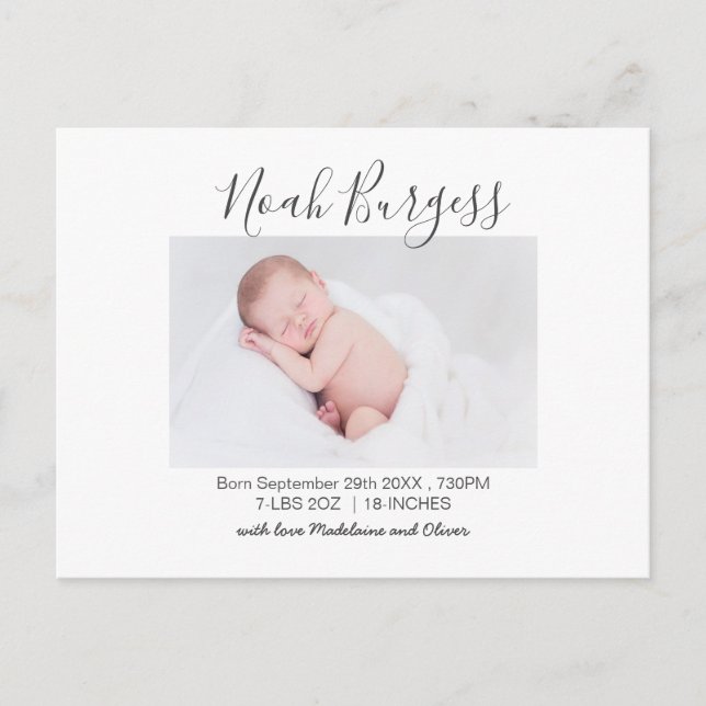 Nyfödd bebis Simple Birth Announcement Photo Vykort (Framsida)