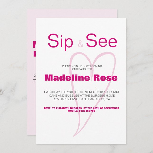 Nyfödd bebis Sip och se statistik Inbjudningar (Fram/baksida)