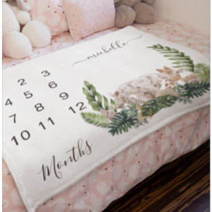 Nyfödd bebis Spädbarn Milestone Jungle Animal Keep Fleecefilt