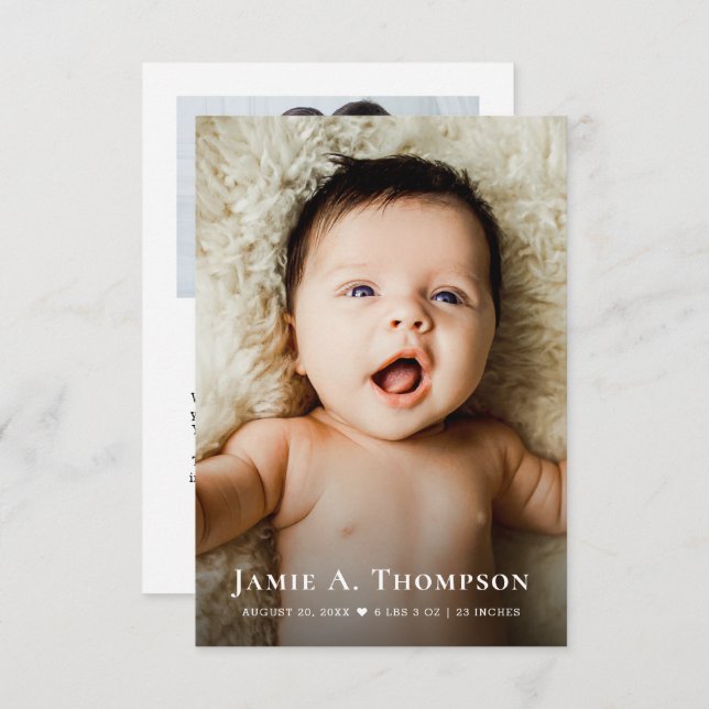 Nyfödd bebis tackar dig hjärtfoto Modern Birth Meddelande (Fram/baksida)