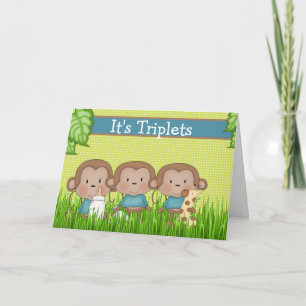Nyfödd bebis Triplet Boys Cute Monkey Kort